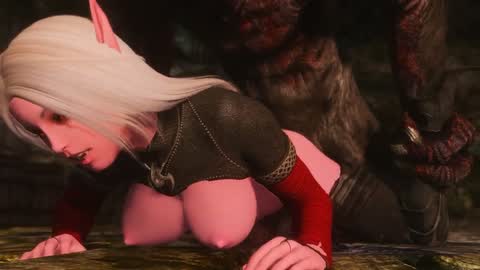 Fantasy Series — Blood elf uses her feet on a monster’s cock before spreading her pussy wide