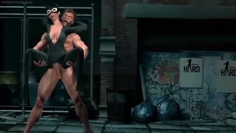 Public Series — Feral Superhero Pounds Cat Burglar in Gritty Alley Fuck [Wolverine lifts up catwoman]